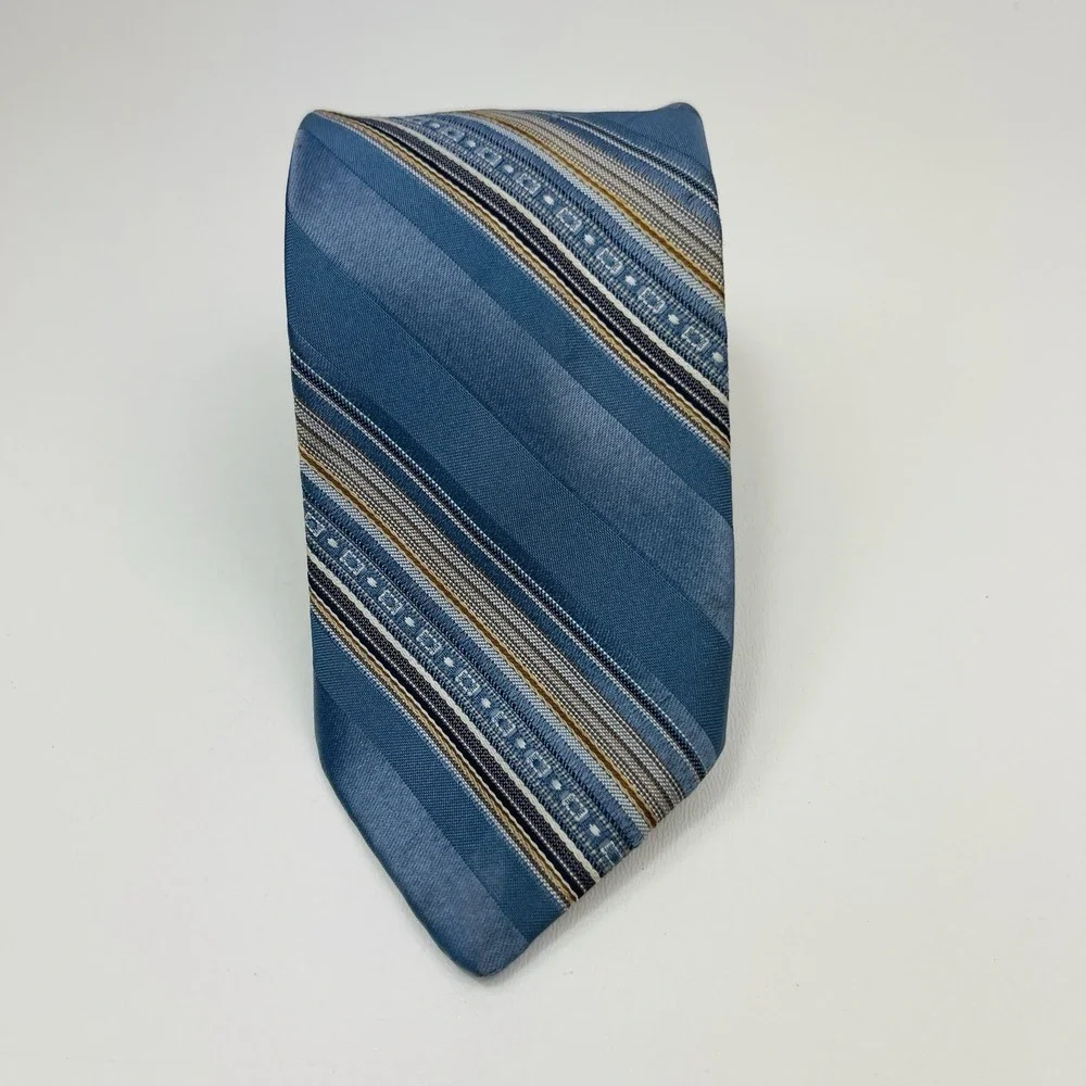 Designer Collection Tie Blue Stripes Brown Tan Necktie Polyester‎ 3